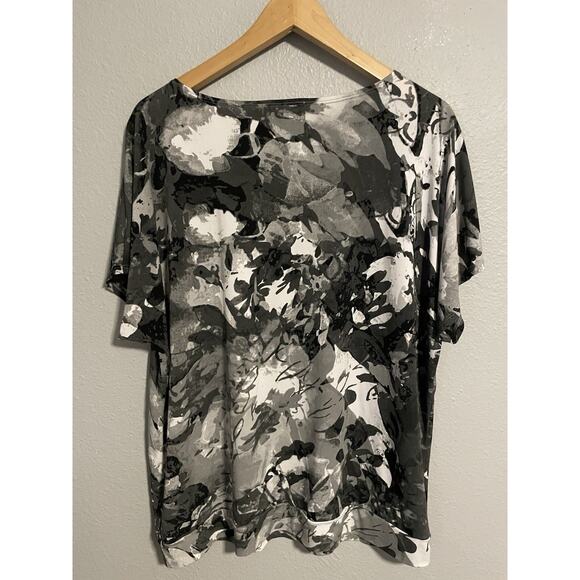 Chicos Womens Top Size 3 US XL Black Abstract Print Stretch Whimsy Fairy Grunge - Picture 2 of 6